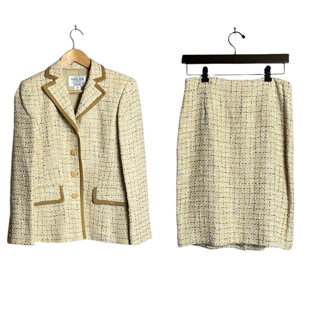Oscar de la Renta Cream Tweed Blazer & Skirt Suit